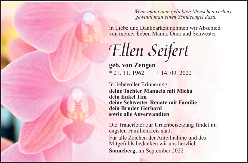  Traueranzeige für Ellen Seifert vom 24.09.2022 aus Südthüringer Presse