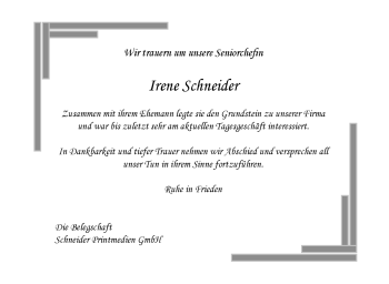 Traueranzeige von Irene Schneider von Neue Presse Coburg