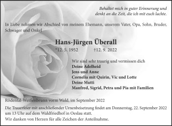 Traueranzeige von Hans-Jürgen Überall von Neue Presse Coburg