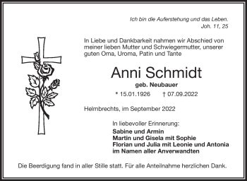 Traueranzeige von Anni Schmidt von Frankenpost