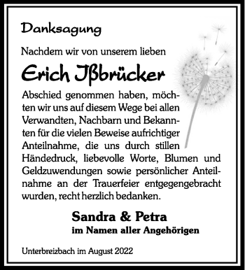 Traueranzeige von Erich Ißbrücker von Südthüringer Presse