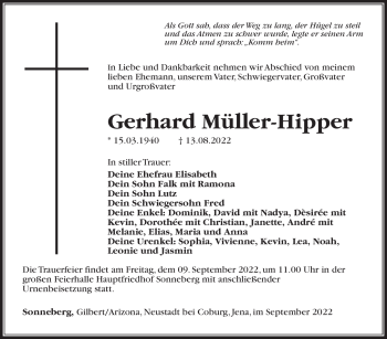 Traueranzeige von Gerhard Müller-Hipper von Südthüringer Presse