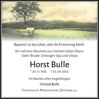 Traueranzeige von Horst Bulle von Südthüringer Presse