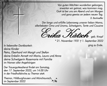 Traueranzeige von Erika Kätsch von Südthüringer Presse