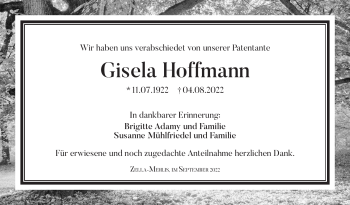 Traueranzeige von Gisela Hoffmann von Südthüringer Presse