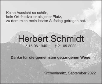 Traueranzeige von Herbert Schmidt von Frankenpost