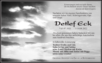 Traueranzeige von Detlef Eck von Südthüringer Presse