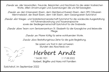 Traueranzeige von Herbert Arndt von Neue Presse Coburg