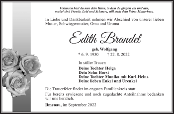 Traueranzeige von Edith Brandel von Südthüringer Presse