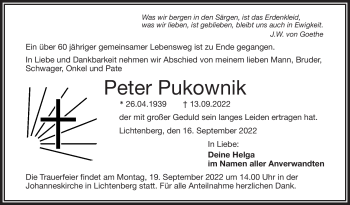 Traueranzeige von Peter Pukownik von Frankenpost