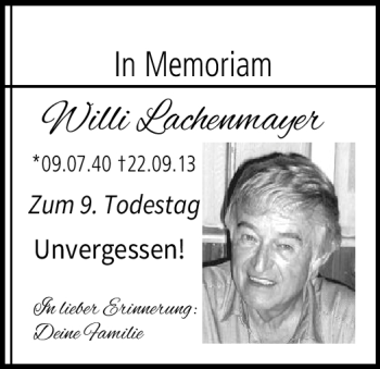 Traueranzeige von Willi Lachmayer von Neue Presse Coburg