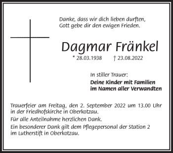 Traueranzeige von Dagmar Fränkel von Frankenpost