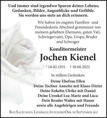 Traueranzeige von Jochen Kienel von Südthüringer Presse