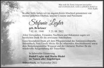Traueranzeige von Stefanie Legler von Südthüringer Presse
