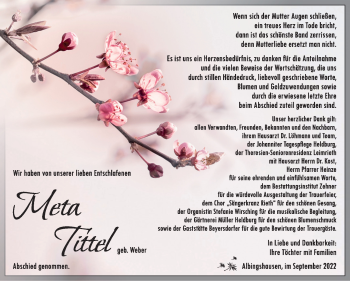 Traueranzeige von Meta Tittel von Südthüringer Presse