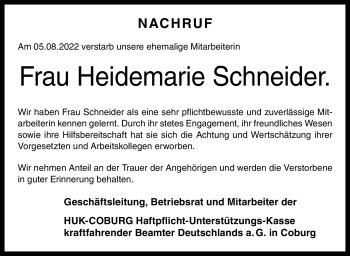 Traueranzeige von Heidemarie Schneider von Neue Presse Coburg