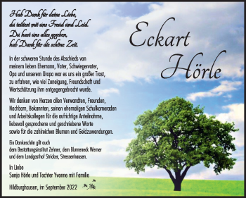 Traueranzeige von Eckart Hörle von Südthüringer Presse
