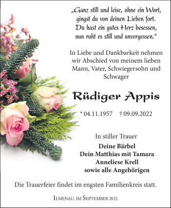Traueranzeige von Rüdiger Appis von Südthüringer Presse