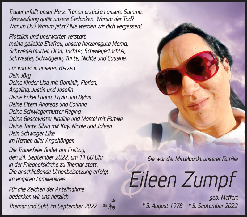  Traueranzeige für Eileen Zumpf vom 17.09.2022 aus Südthüringer Presse