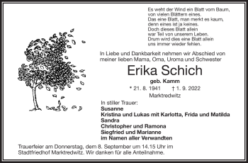 Traueranzeige von Erika Schich von Frankenpost