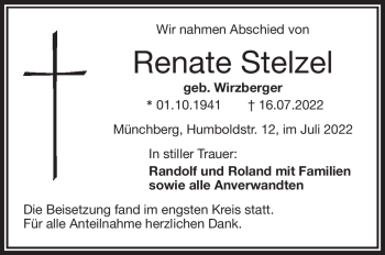 Traueranzeige von Renate Stelzel von Frankenpost