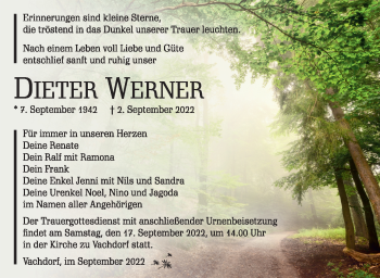 Traueranzeige von Dieter Werner von Südthüringer Presse