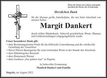 Traueranzeige von Margit Dankert von Südthüringer Presse