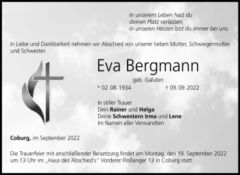 Traueranzeige von Eva Bergmann von Neue Presse Coburg