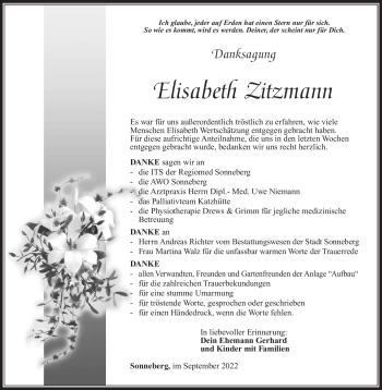 Traueranzeige von Elisabeth Zitzmann von Südthüringer Presse