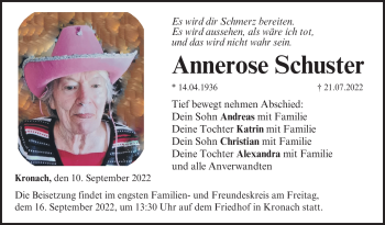 Traueranzeige von Annerose Schuster von Neue Presse Coburg