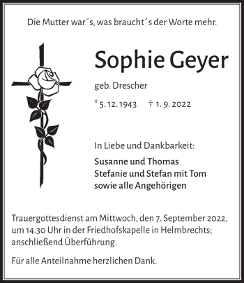 Traueranzeige von Sophie Geyer von Frankenpost