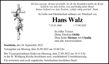 Traueranzeige von Hans Walz von Neue Presse Coburg