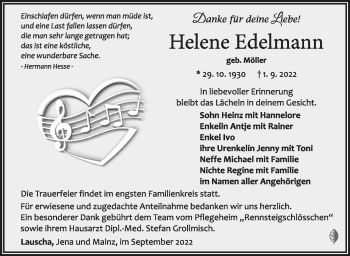 Traueranzeige von Helene Edelmann von Südthüringer Presse