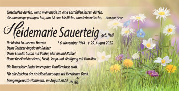 Traueranzeige von Heidemarie Sauerteig von Südthüringer Presse