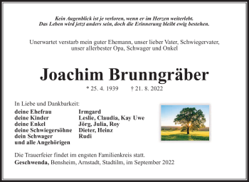 Traueranzeige von Joachim Brunngräber von Südthüringer Presse