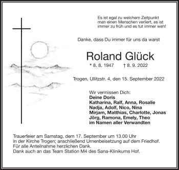 Traueranzeige von Roland Glück von Frankenpost