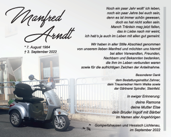 Traueranzeige von Manfred Arndt von Südthüringer Presse