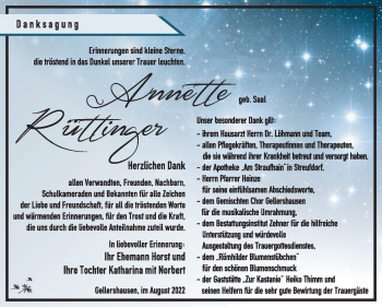 Traueranzeige von Annette Rüttinger von Südthüringer Presse
