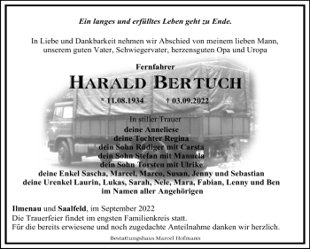 Traueranzeige von Harald Bertuch von Südthüringer Presse