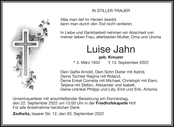 Traueranzeige von Luise Jahn von Frankenpost