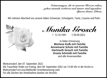 Traueranzeige von Monika Grosch von Neue Presse Coburg