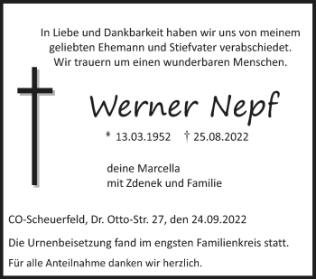 Traueranzeige von Werner Nepf von Neue Presse Coburg