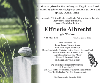 Traueranzeige von Elfriede Albrecht von Südthüringer Presse