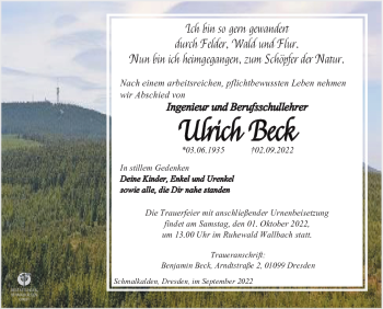 Traueranzeige von Ulrich Beck von Südthüringer Presse