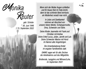 Traueranzeige von Monika Reuter von Südthüringer Presse