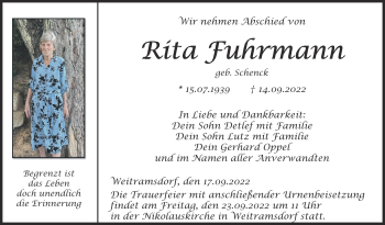Traueranzeige von Rita Fuhrmann von Neue Presse Coburg