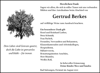 Traueranzeige von Gertrud Berkes von Südthüringer Presse