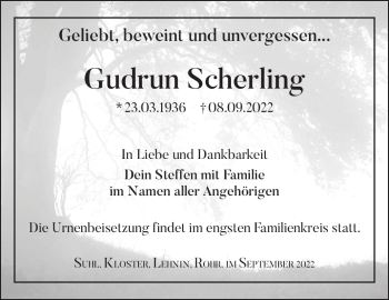 Traueranzeige von Gudrun Scherling von Südthüringer Presse