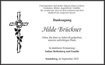 Traueranzeige von Hilde Brückner von Südthüringer Presse