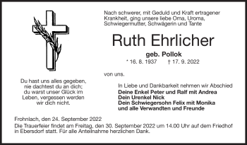 Traueranzeige von Ruth Ehrlicher von Neue Presse Coburg
